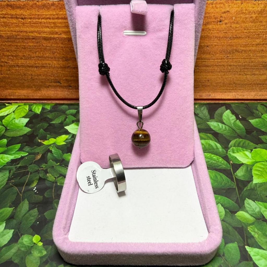 terbaru kalung tali korea liontin batu cat eye bonus cincin