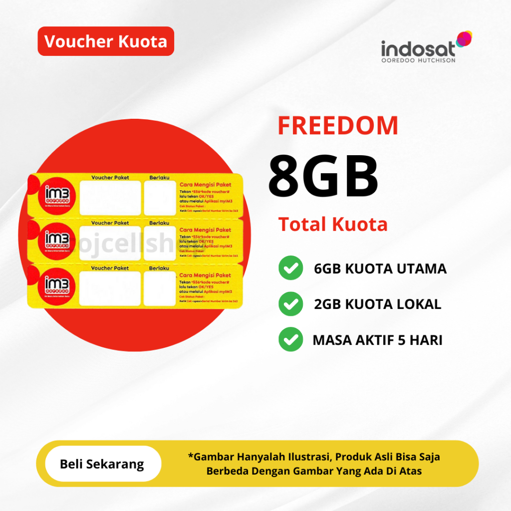 Voucher Indosat 8GB 5 Hari Full 24 JAM - Voucher Data IM3 8GB 5 Hari Full 24 JAM - Paket Internet In