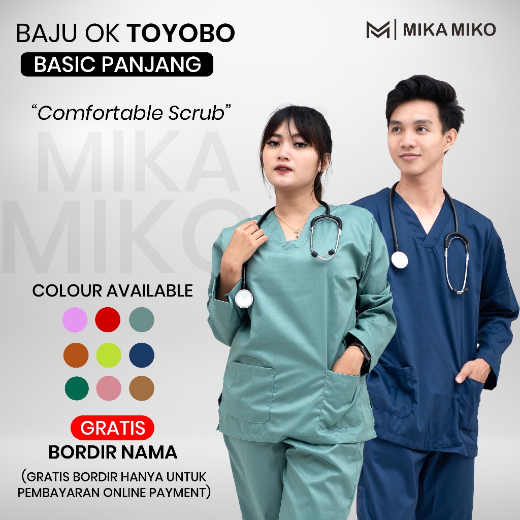 Baju OK DOKTER [GRATIS BORDIR NAMA] Lengan Panjang SCRUB PERAWAT STENEN BIDAN MEDIS NAKES