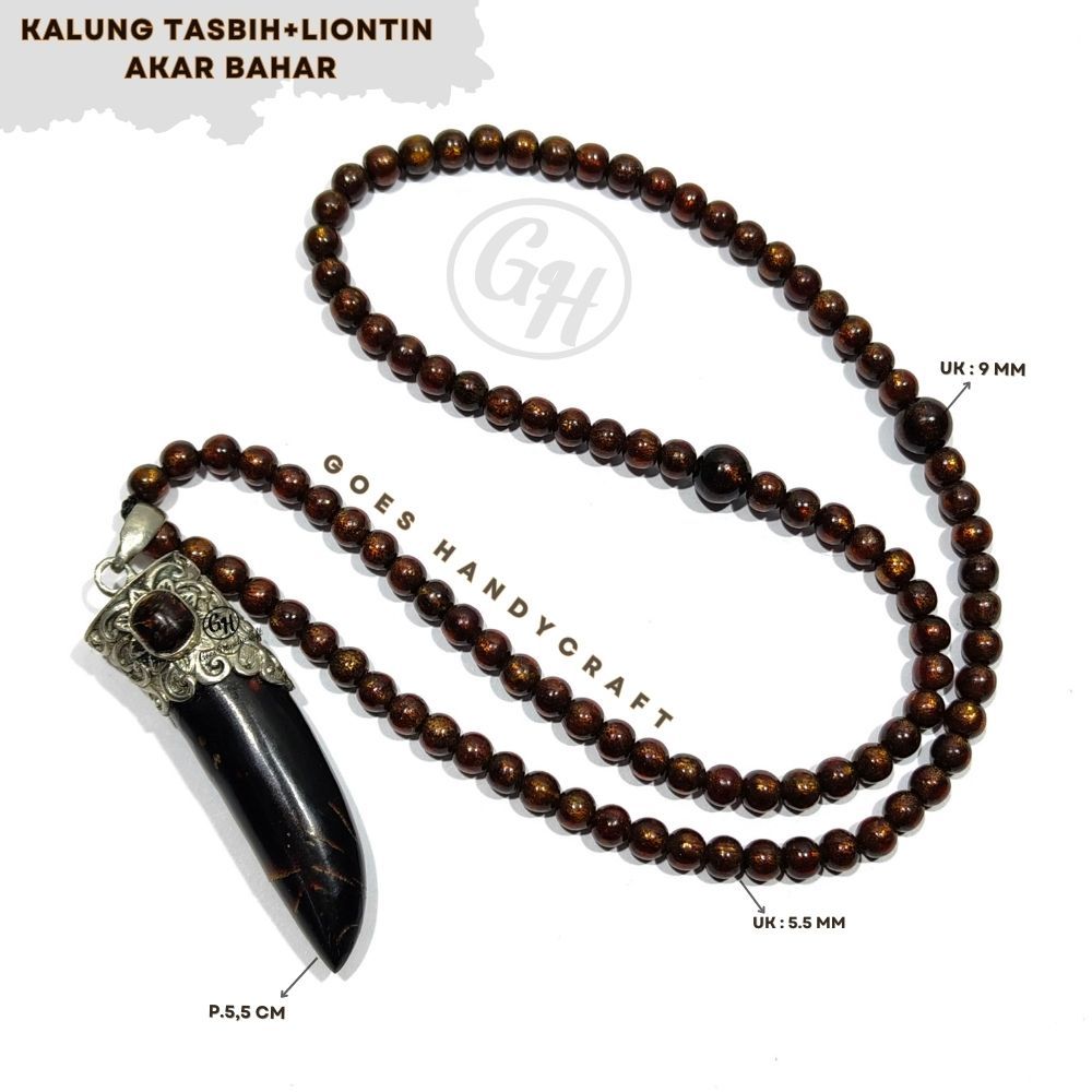 Kalung Tasbih +LIONTIN AKAR BAHAR /TALI ARUS WARNA Serat Emas TERBAIK