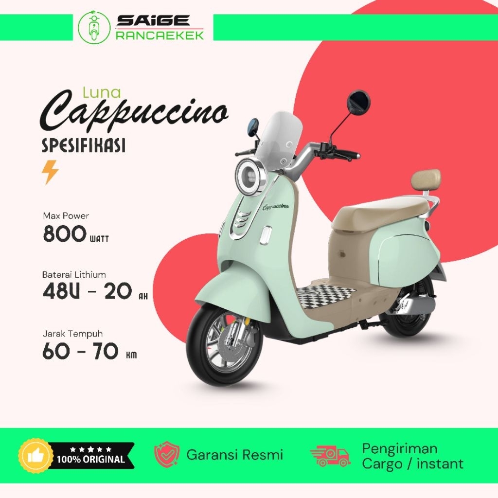 [TERBARU]- Sepeda Listrik Saige CAPPUCINO | 800 Watt | Baterai LITHIUM | MODEL CLASSIC | Oroginal Ga