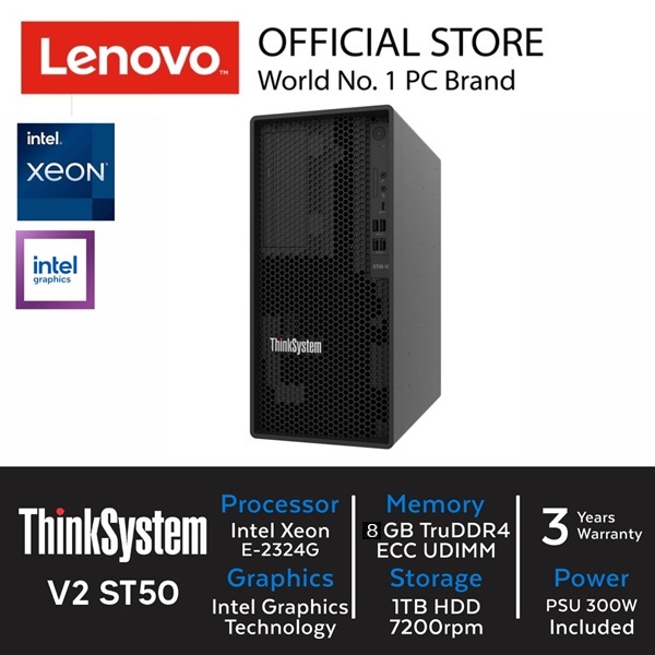 Server Lenovo ThinkSystem ST50 V2 Xeon E-2324G ram 8GB / 16GB hdd 1TB PC Komputer