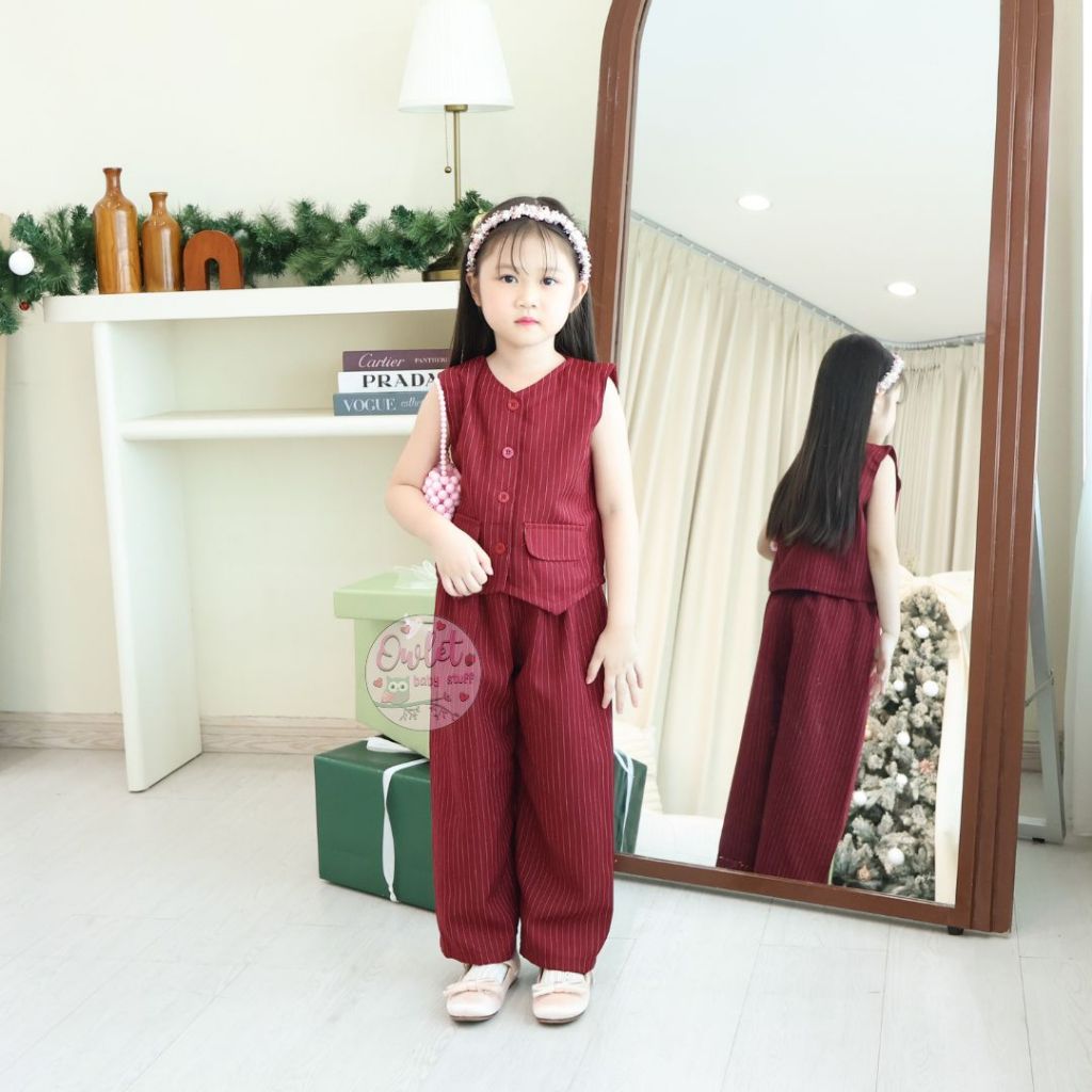 Owlet - Oneset Jennie  salur- Setelan Anak Perempuan - Setelan Celana Kulot - Atasan Vest - Setelan 
