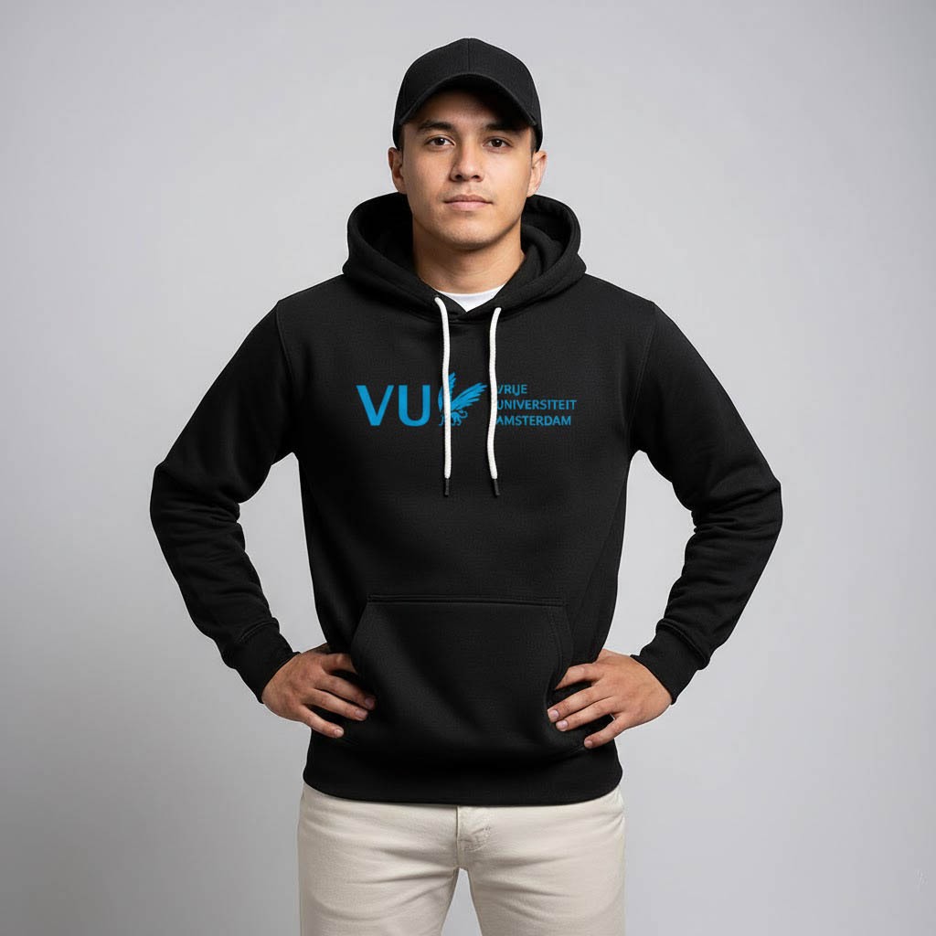 Hoodie VU Vrije Universiteit Amsterdam Unisex Sweater Fleece Black Hitam Cloth