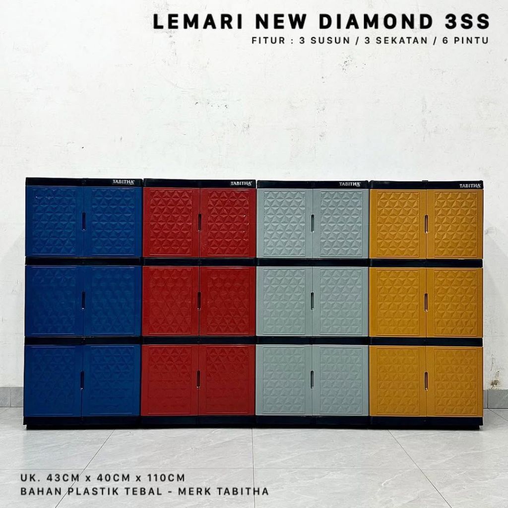 LEMARI 3 SUSUN TABITHA NEW DIAMOND CERMIN / TANPA CERMIN / TANPA KUNCI