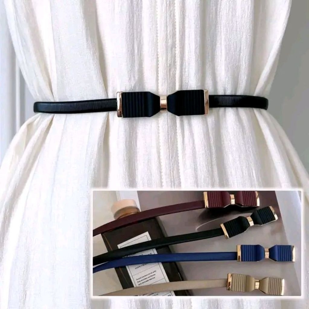 Ikat Pinggang Wanita Besi Elastis Melar Belt Cantik Perempuan Hitam