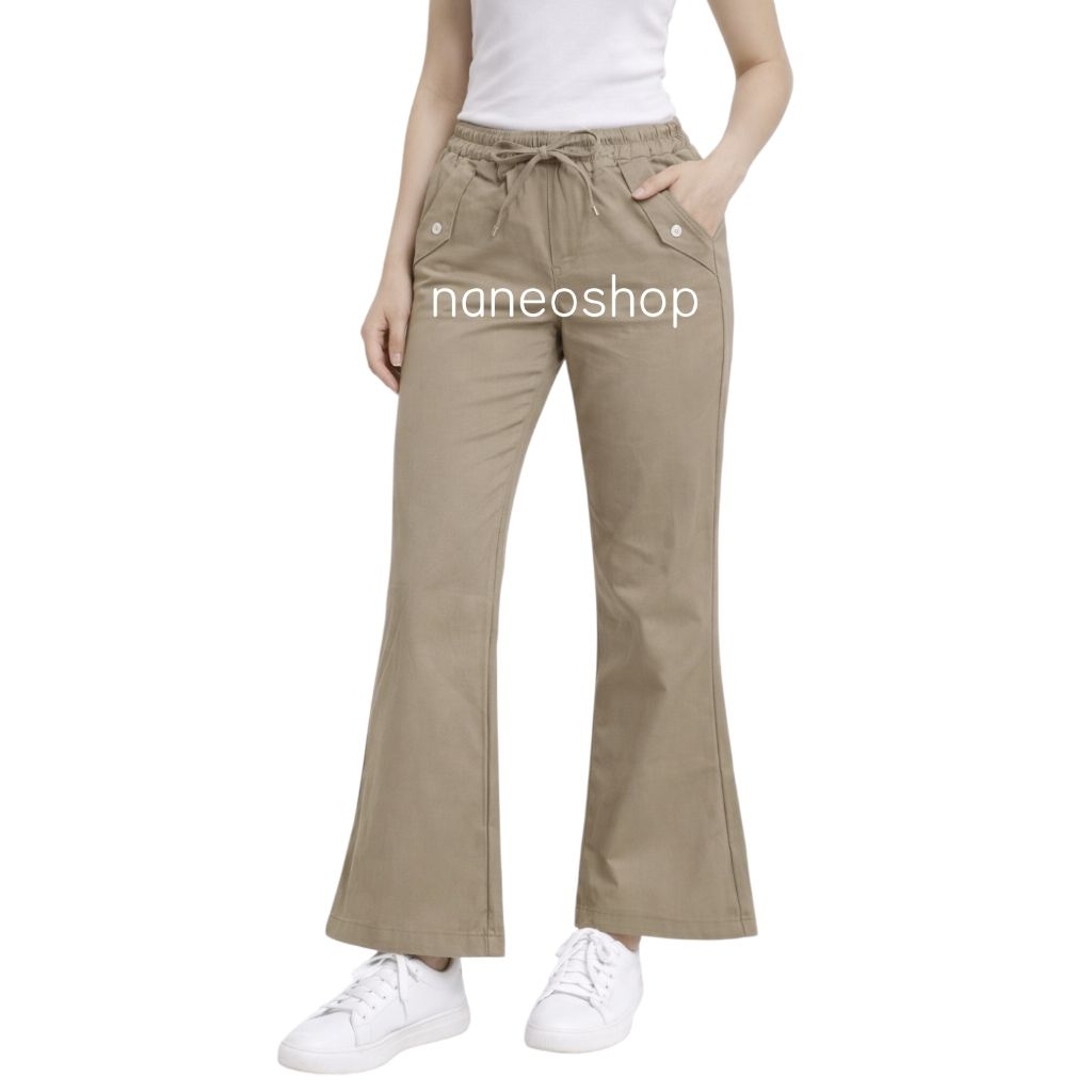 Celana Panjang Wanita Cutbray Saku Kancing 1 Stretch Tebal Simple Me