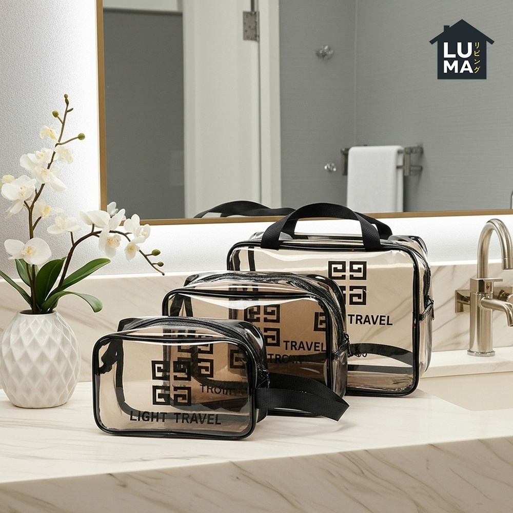 Tas Travel Kosmetik Pouch Plastik Transparan Tempat Penyimpanan Make Up Alat Mandi Waterproof