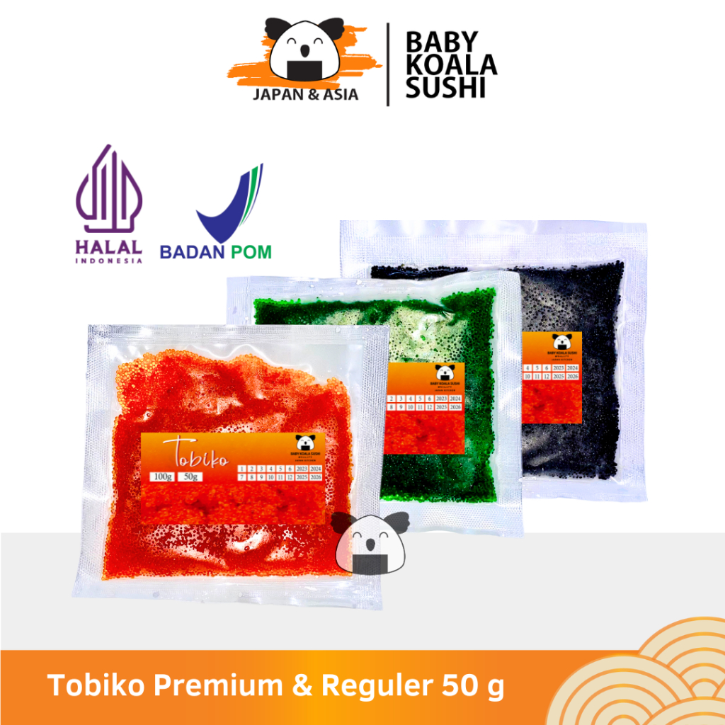 TOBIKO Premium 50 g Halal | Orange Green Black | Telur Ikan Terbang Oren Berbumbu | Seasoned Flying 