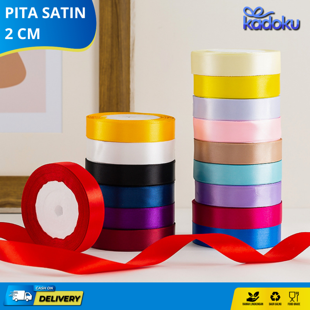 [1 ROLL] Pita Satin Premium Ukuran 2 cm Pita Kado Pita Baju Pita Souvenir Pita Hampers