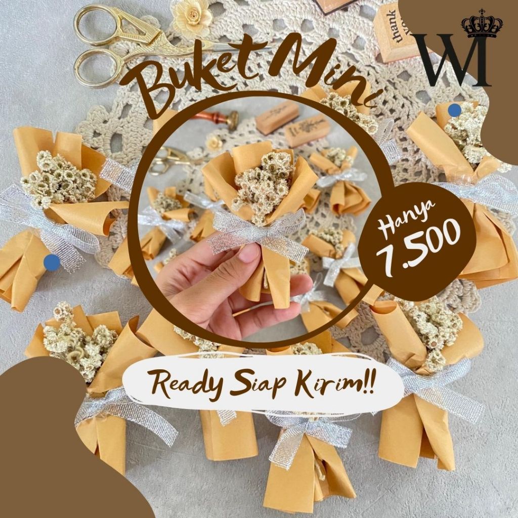 Mini Bouquet Dried Flower / Buket Bunga Edelweis Kering / Kertas Kraft Coklat Buket Bunga Kering / B