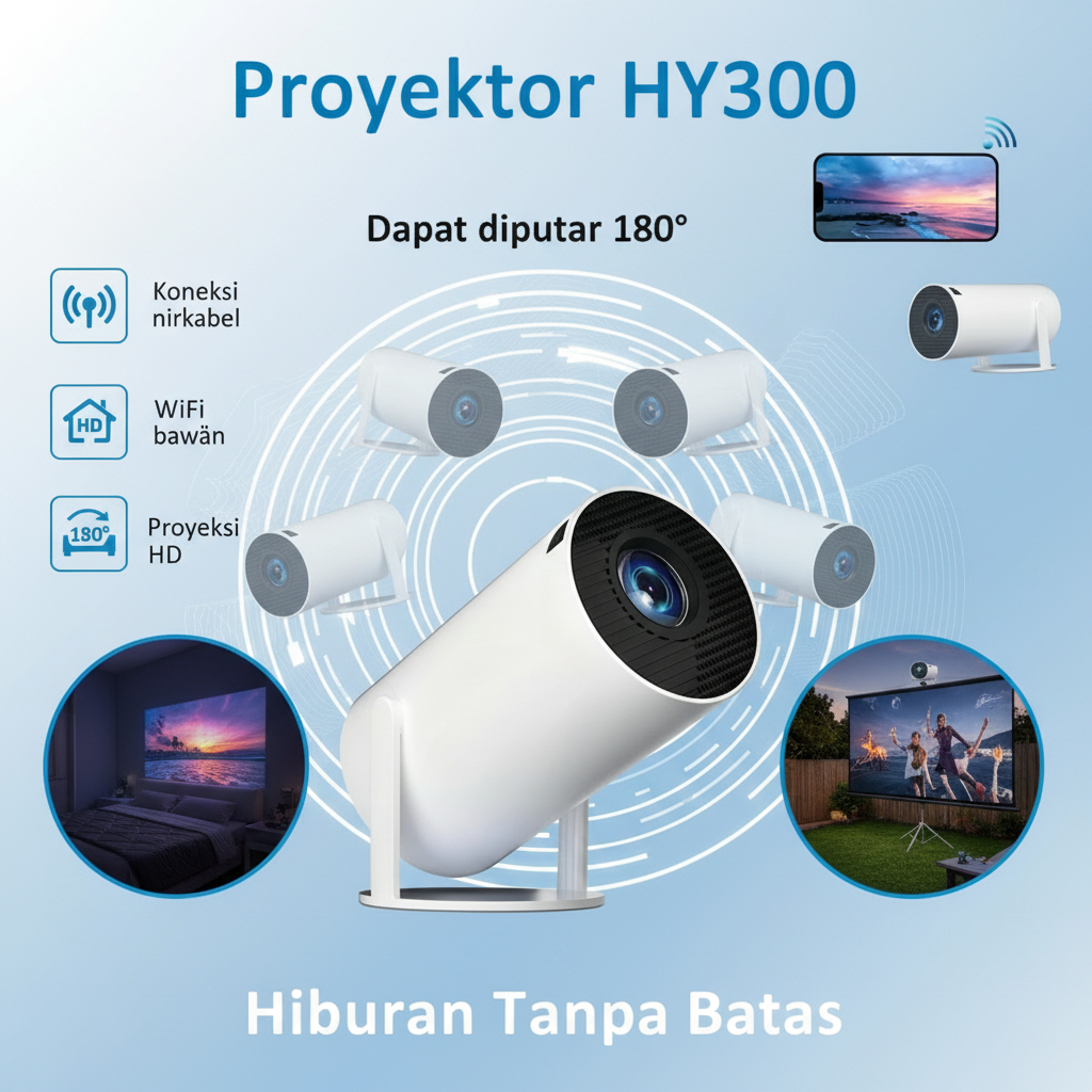 HY300 Proyektor  4K Ultra HD Baik iOS maupun Android bisa melakukan screencast nirkabel  portabel