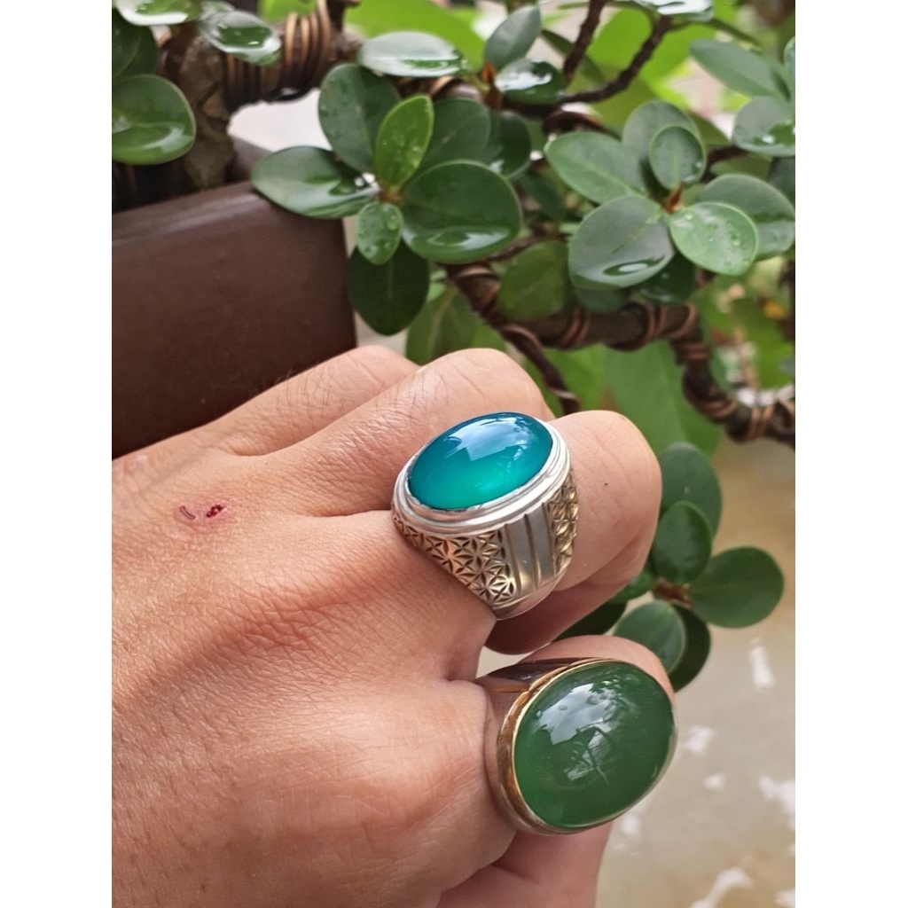 bacan istimewa giwang bluish green gulao perak kristal