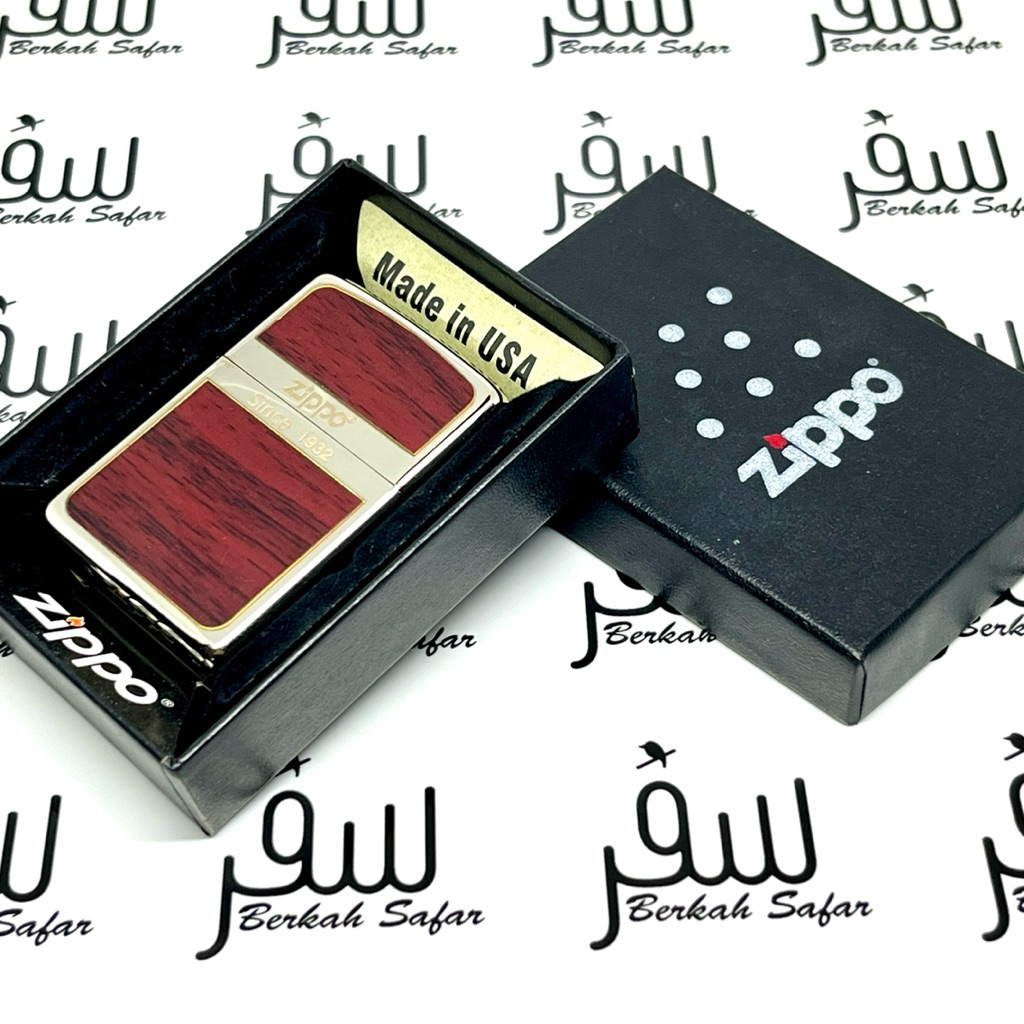 Zippo Silver Tone Vintage Style Heritage Retro Design With Wood Panel Original