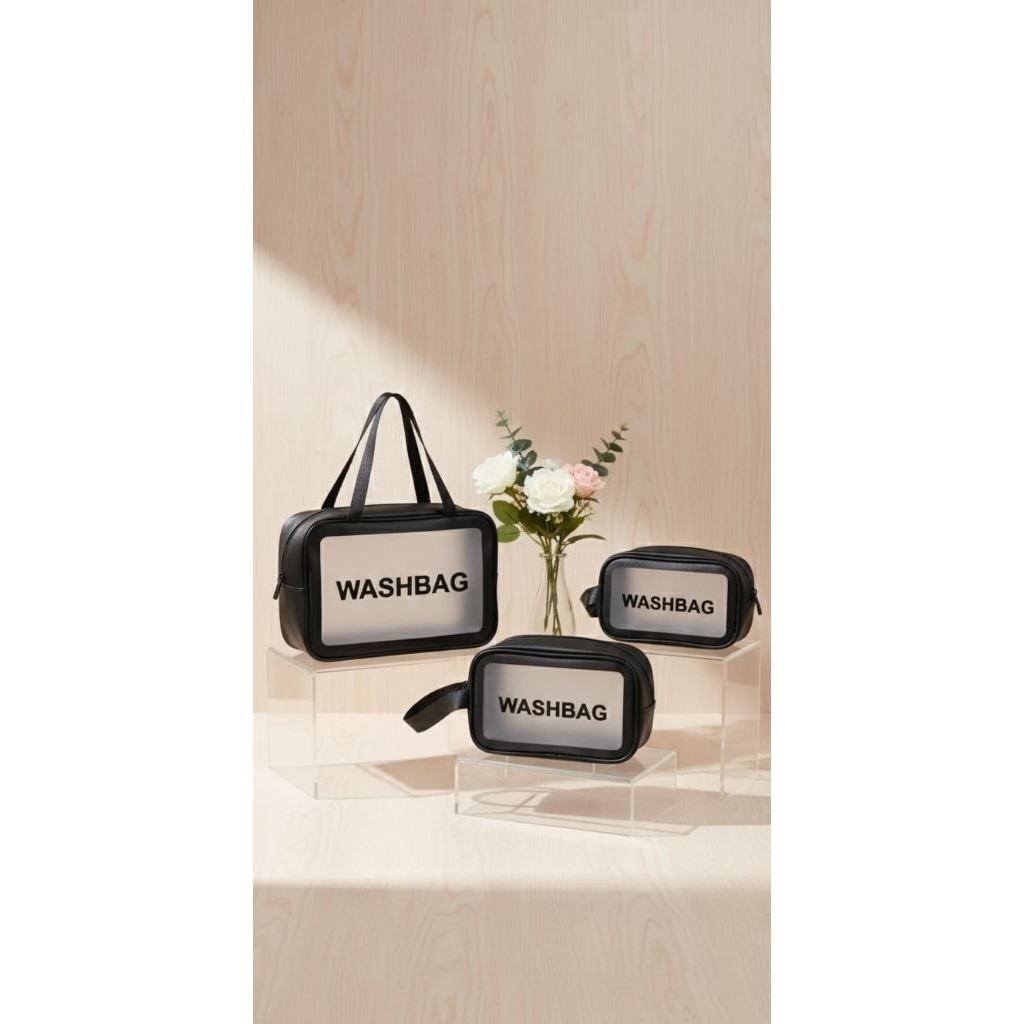 Tas Kosmetik Transparan Anti Air - Model Tas, Bahan PVC, Kapasitas Besar