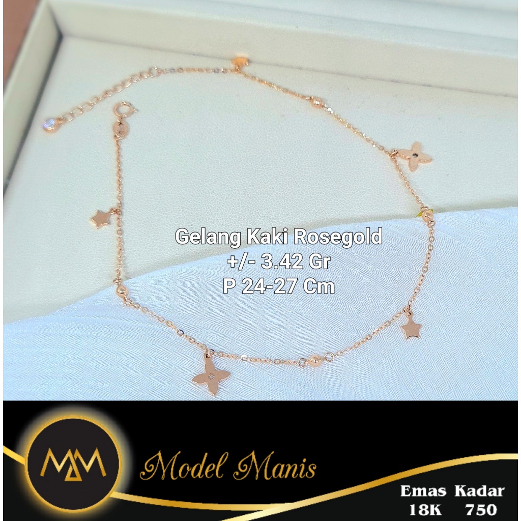 Gelang Kaki Clover Star Italy AU Rosegold 750 kadar 18k