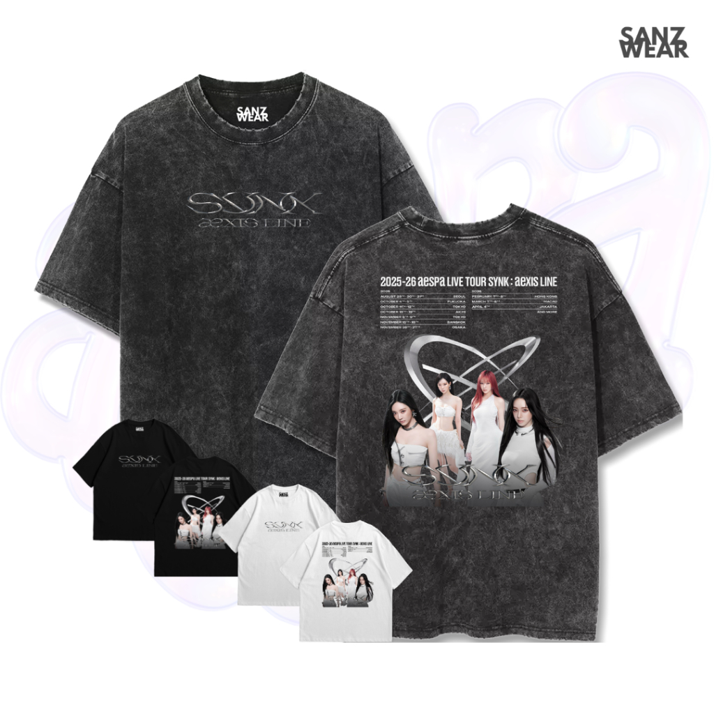 SANZ kaos AESPA | stonewashed washed t-shirt | black white | AESPA-20