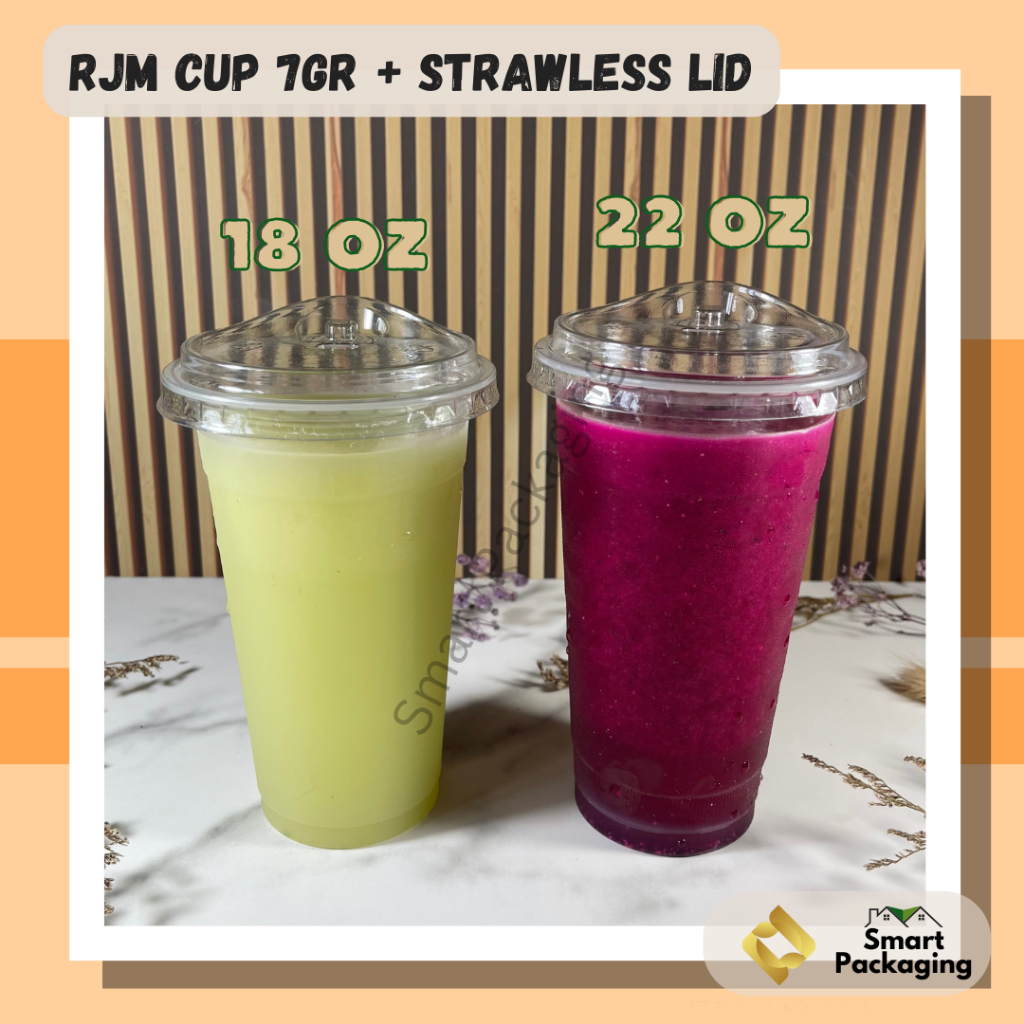[ISI 50 PCS] RJM Gelas Plastik PP 18 Oz 22 Oz 7gr 22 Oz 8gr + Strawless Lid RJM IMP / Cup Plastik  D