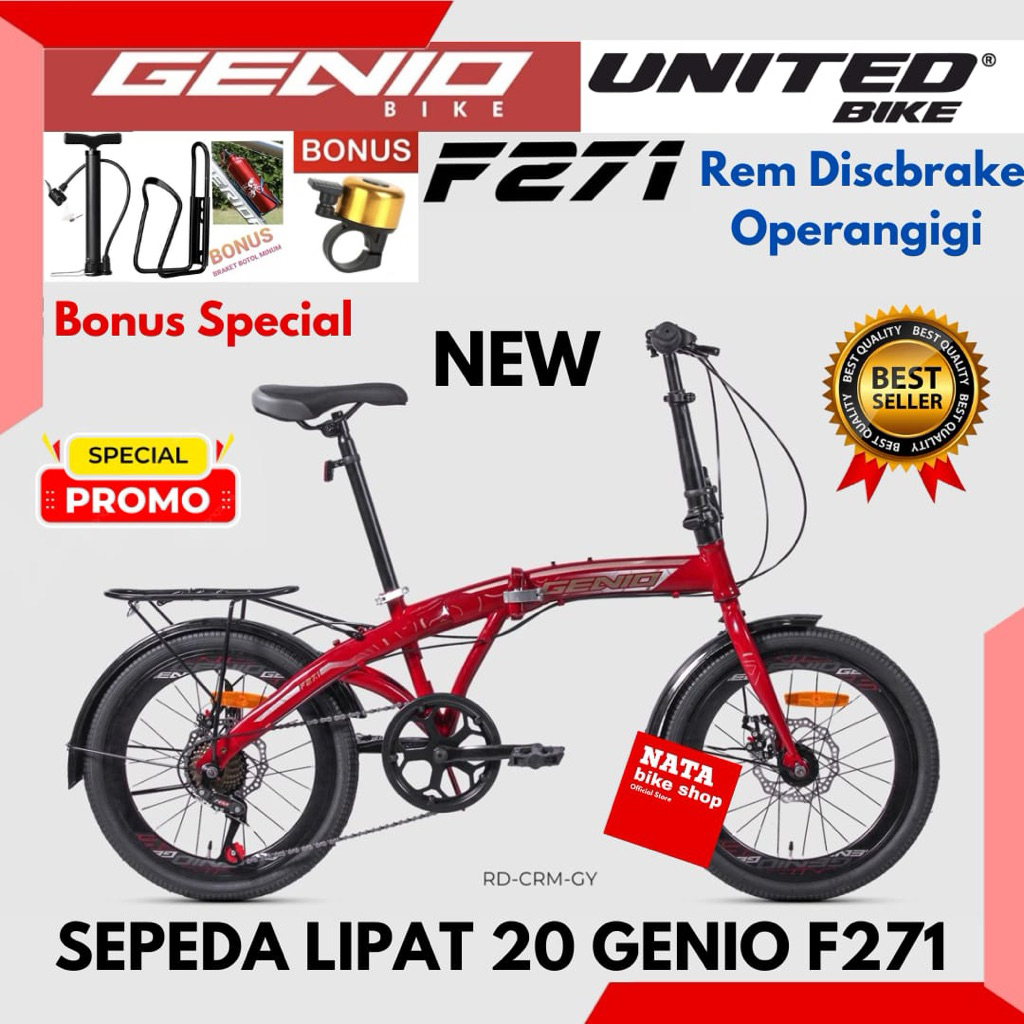 Sepeda Lipat 20 Genio F271 Rem Discbrake Operangigi New