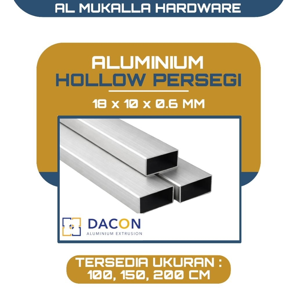 Hollow Aluminium Persegi 18 x 10 mm Panjang 1/1,5/2 Meter - Hollow Aluminium Kotak DACON