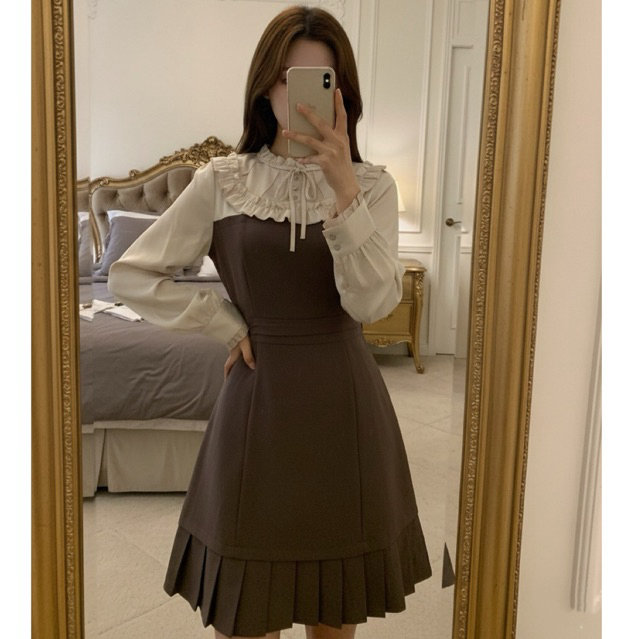 Vintage Brown Dress Korean Look Long Sleeve