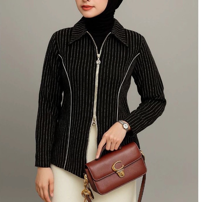 DYFFA Zipper Shirt Salur Fitted Korea Style