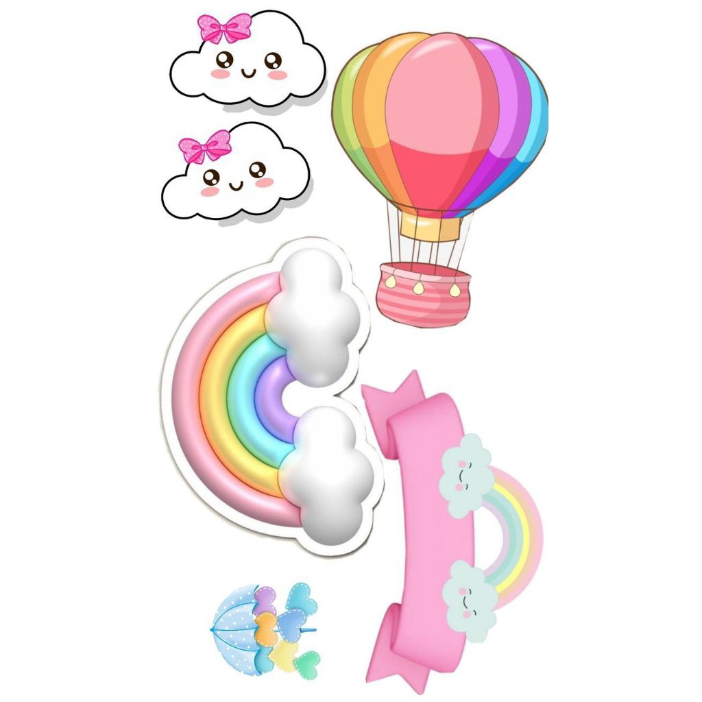 [TOPPER] HIASAN KUE|SNACK TOWER|HAMPERS ULTAH ANAK RAINBOW Cute/PELANGI | Gratis custom Nama