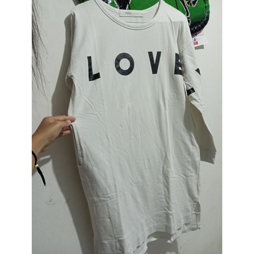 tunik premium preloved, dress lengan panjang PL, tunik putih, dress