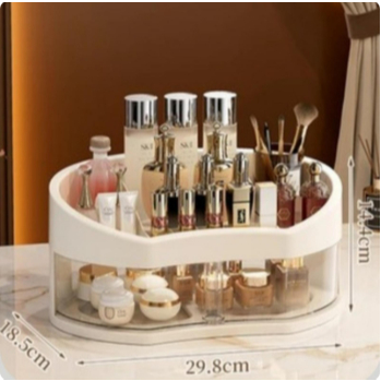Organizer Meja Rias Rotating 1/2/3-Tier dengan Laci Bahan Transparan untuk Kosmetik dan Barang Kecil
