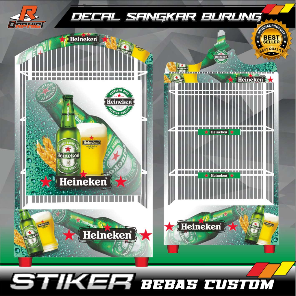 custom STICKER DECAL sangkar kotak heinekenn KANDANG BURUNG KOTAK STIKER UKURAN BESAR KECIL NO 1 2 3