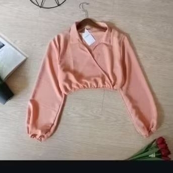 kemeja crop top colorbox dusty pink