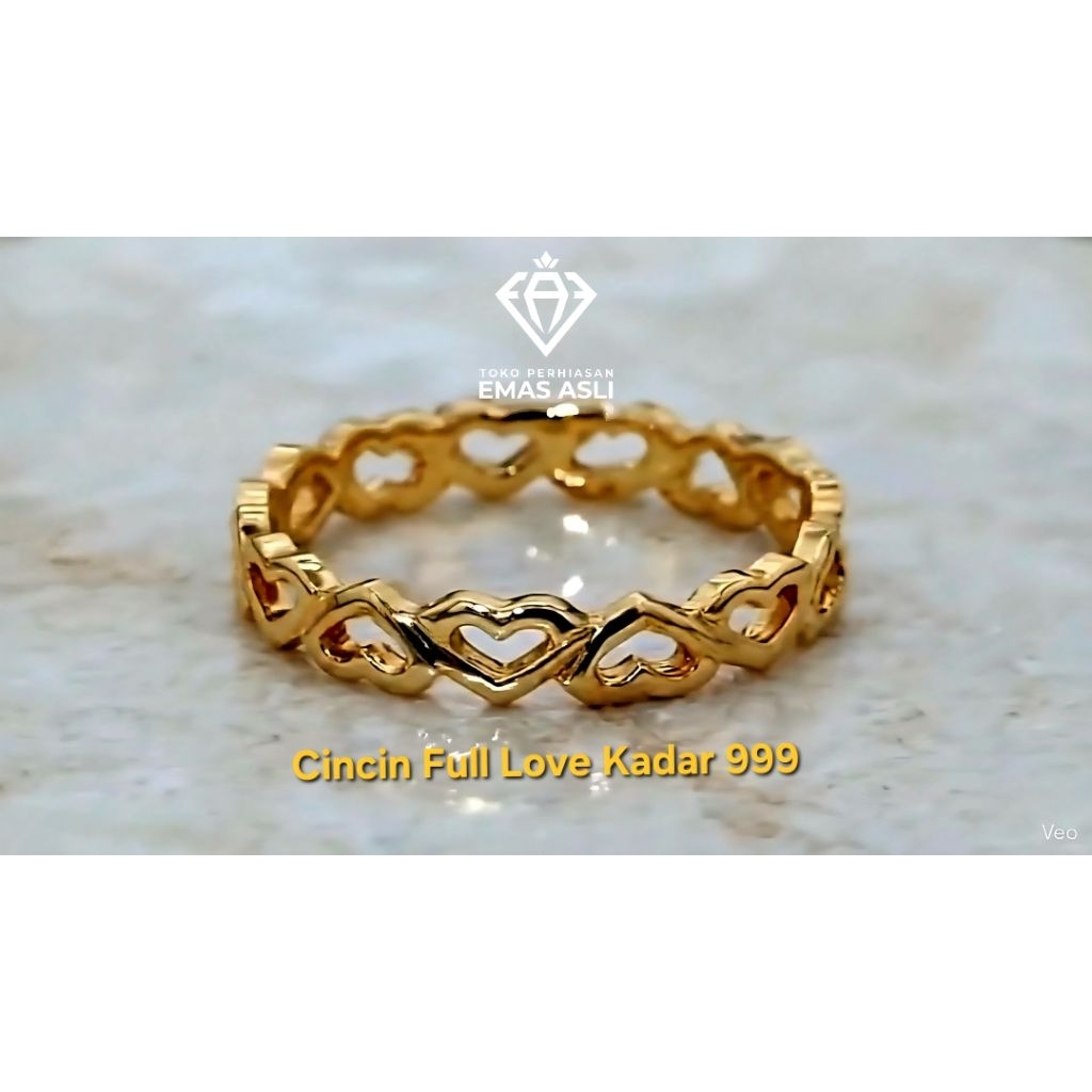 Cincin Wanita Full Love Emas Kadar 24 Karat (999%)