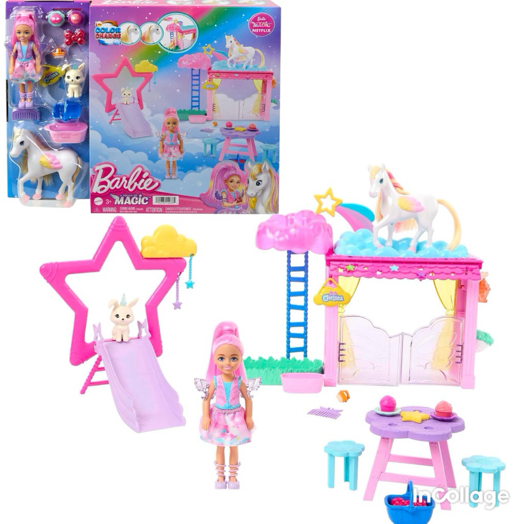 Barbie Chelsea A Touch of Magic with Pegasus Change Color Pony Cloud Star Party Playground Playset D