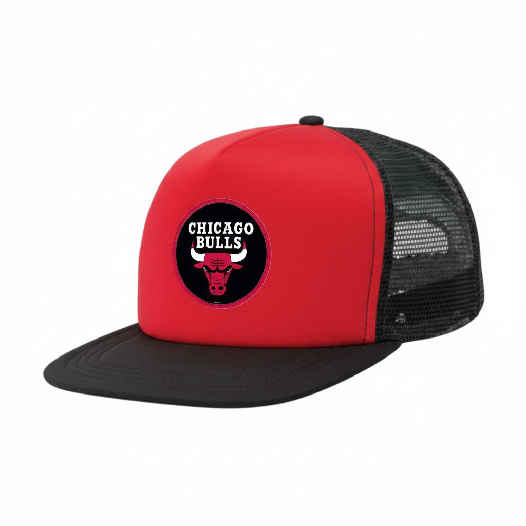 Topi snapback jaring/Logo Chicago Bulls/merah hitam/putih hitam