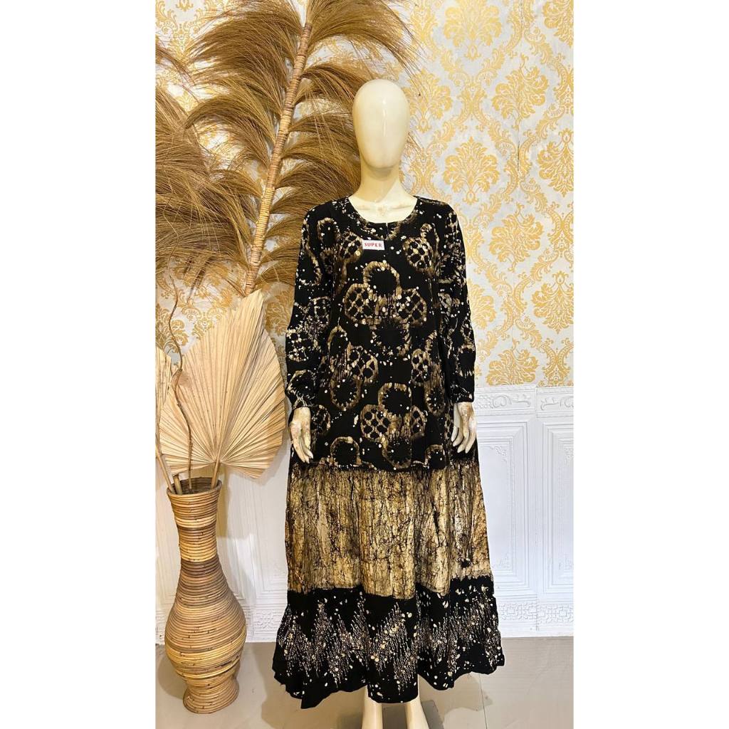 Gamis Twill JMB Jumbo Cap LD 122 PB 140 Motif Batik Elegan Adem, Jatuh & Nyaman spesial Gold versi