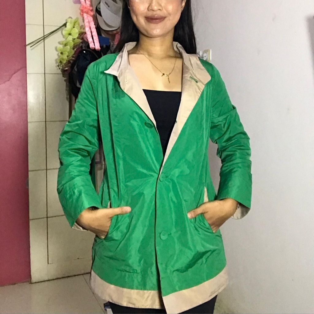 Blazer Parasut Two Tone | Forest Green & Latte