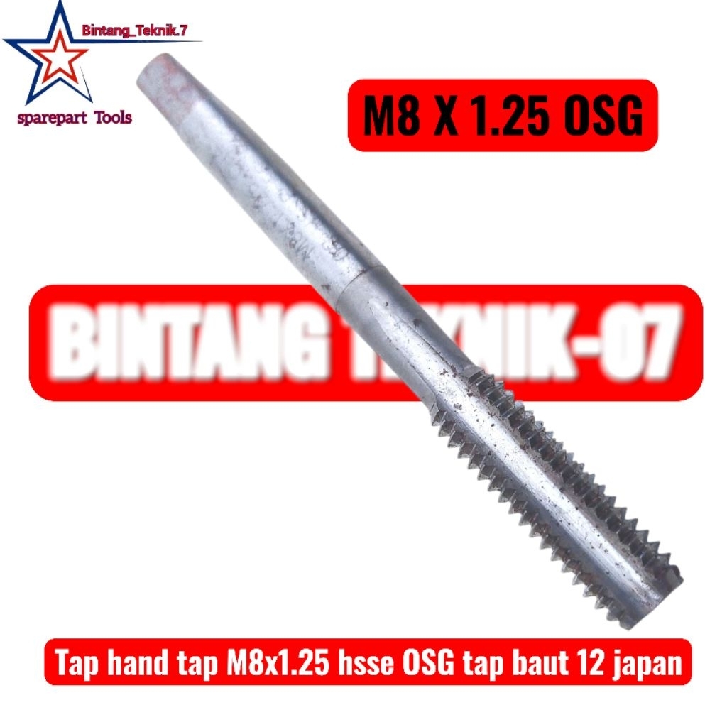 Tap hand tap M8x1.25 hsse OSG tap baut 12 japan bukan m6x1.0
