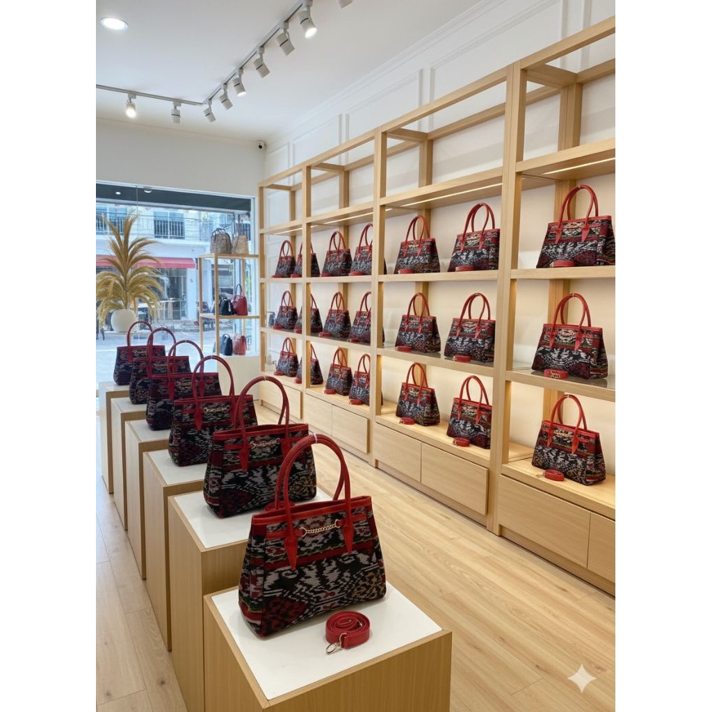 tas tenun Jepara model rantai warna merah