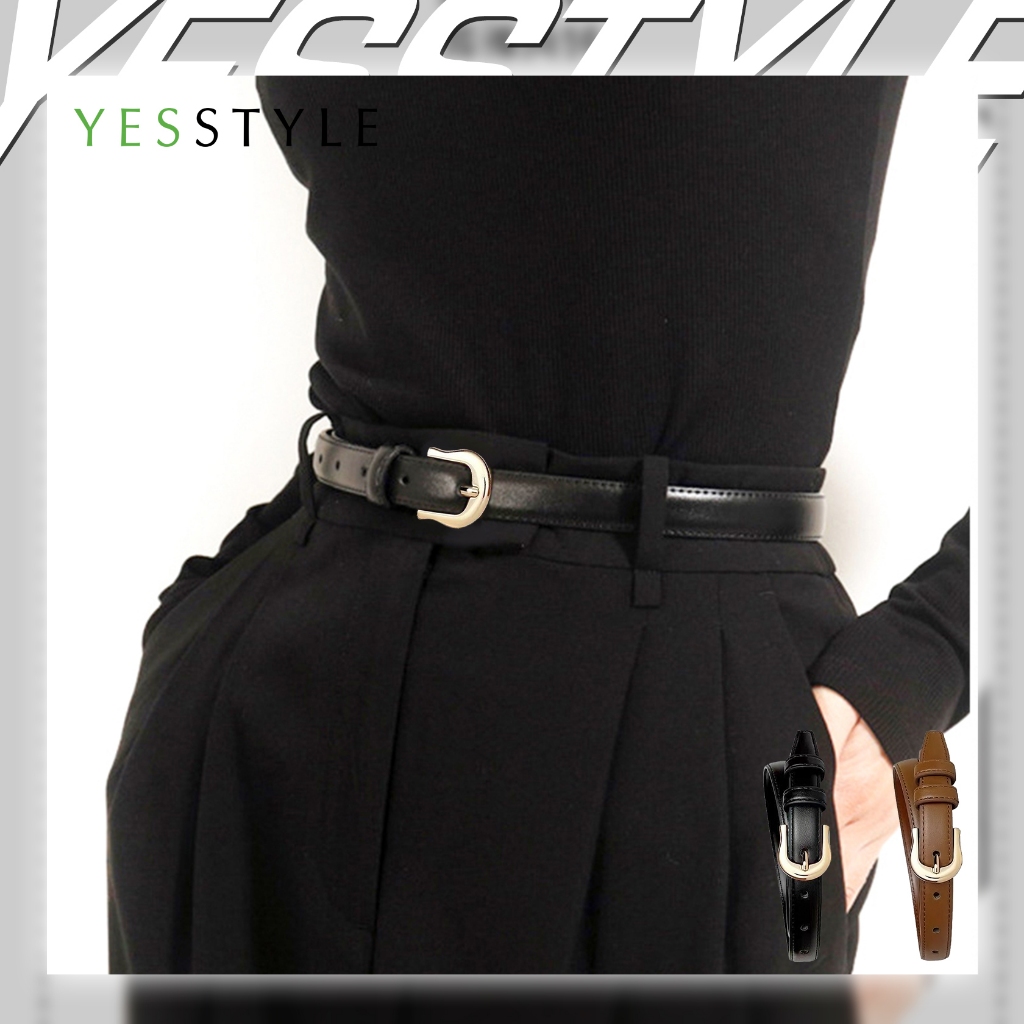 Yesstyle Ikat Pinggang Wanita Kulit PU Retro Elegan Ring Gold Buckle Sabuk Kecil Slim Belt