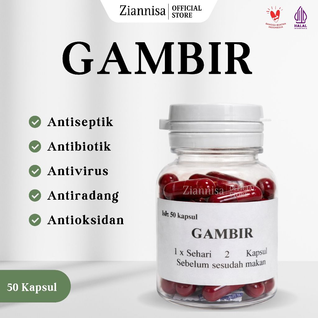Gambir Kapsul - Obat Herbal Alami Mengatasi Maag Asam Lambung Gerd Tukak Lambung Radang Usus Dll.