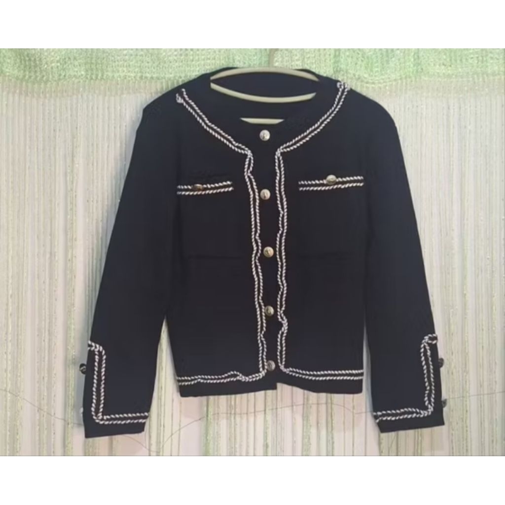 kemeja wanita outer hitam tweed