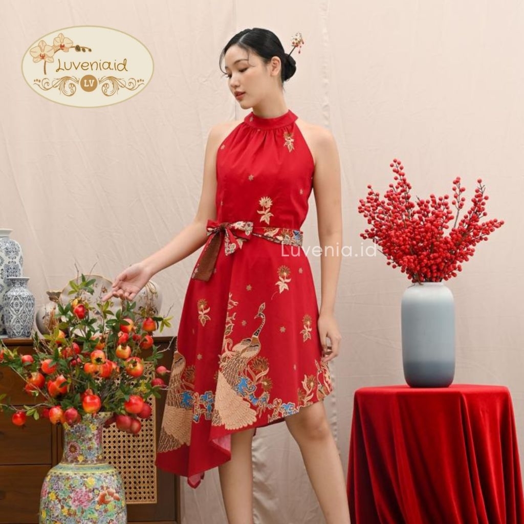 Dress Batik Wanita 254 BBB RED - Batik Modern / Batik Imlek / Dress Wanita / Dress Imlek / Batik Cou
