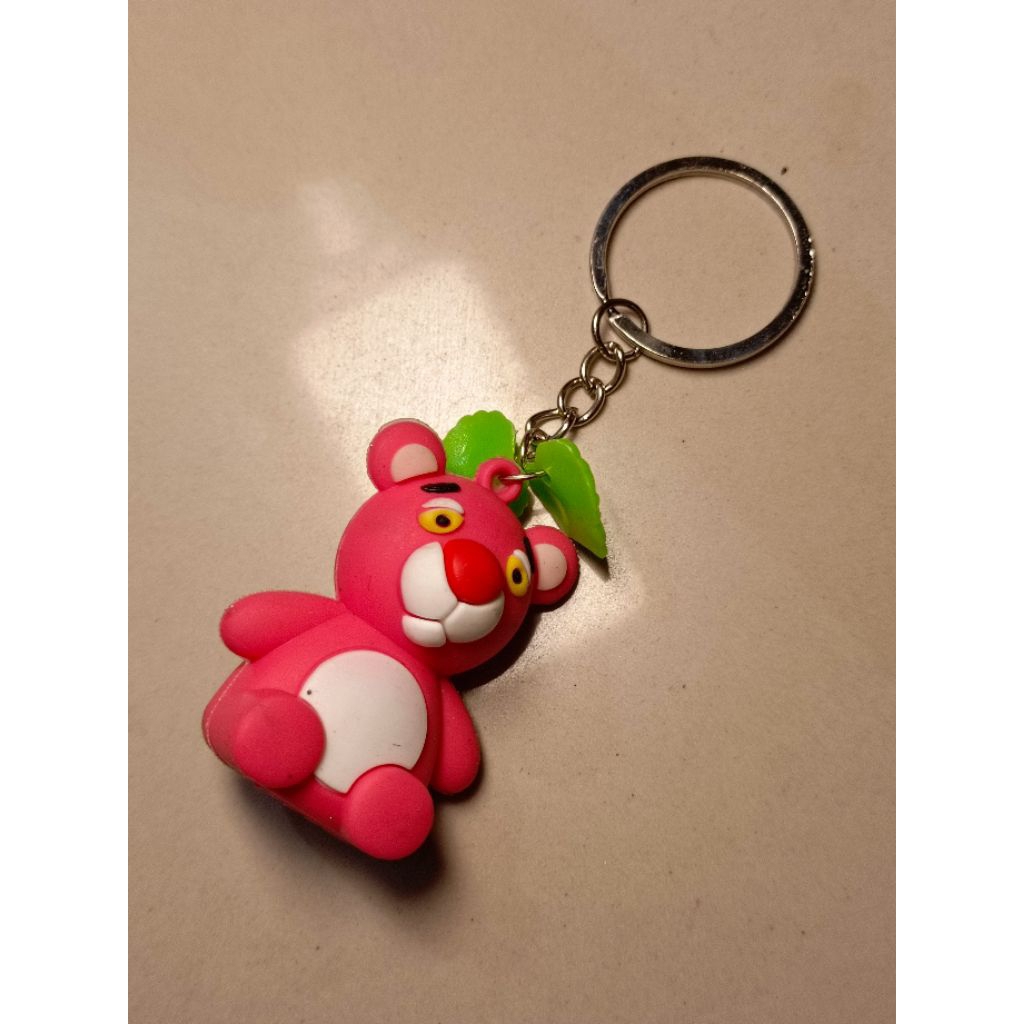 Gantungan Kunci Karet Boneka Beruang Pink Mini Imut