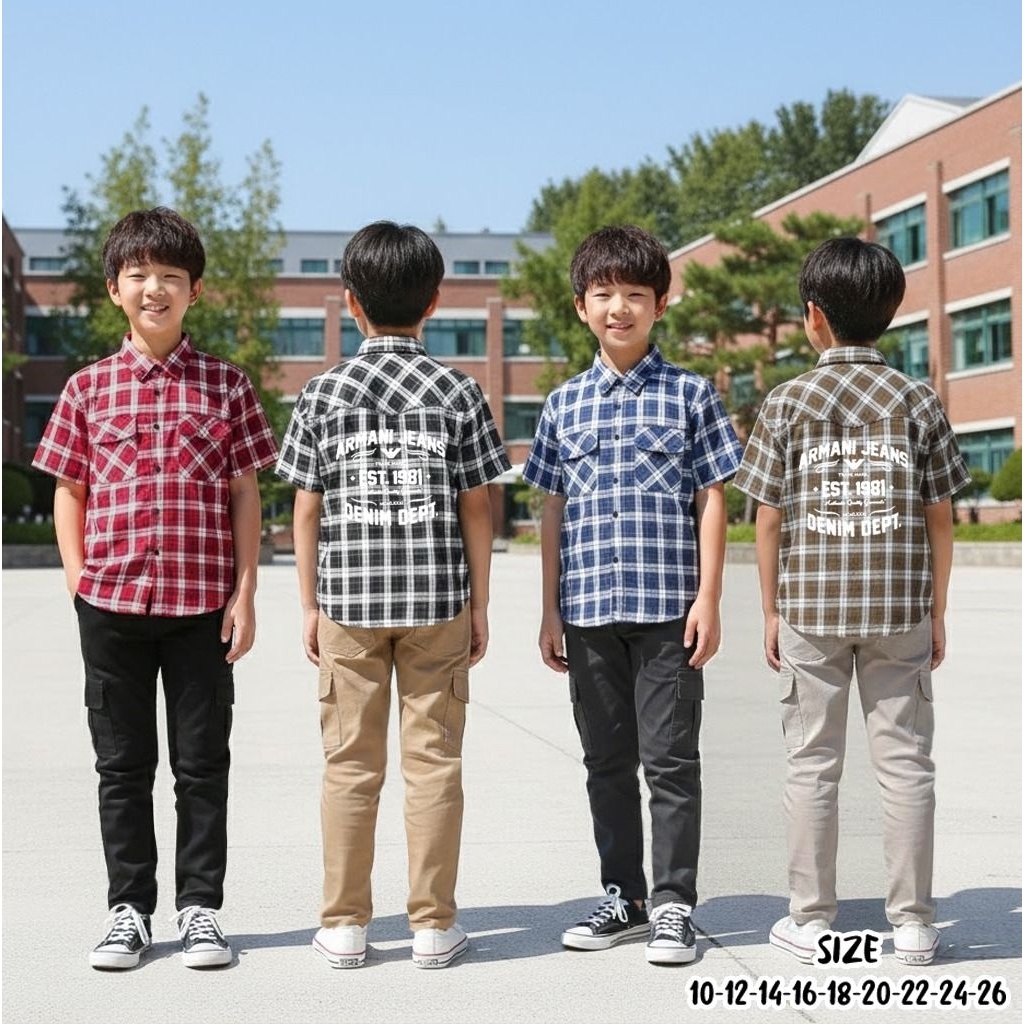 SETELAN ANAK TERBARU LONDON KIDS KEMEJA FLANNEL CELANA PANJANG CARGO