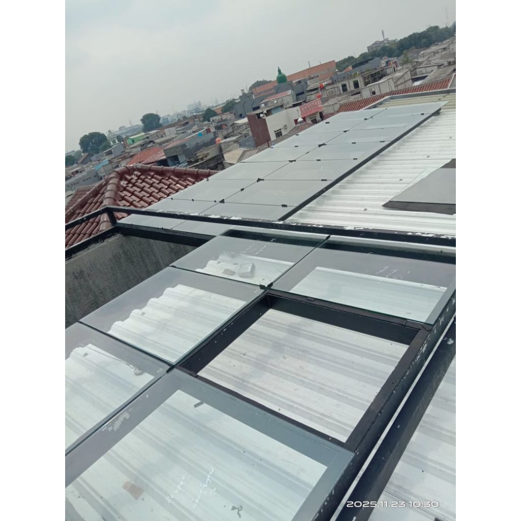 kanopi kaca tempered 8mm model sliding manual