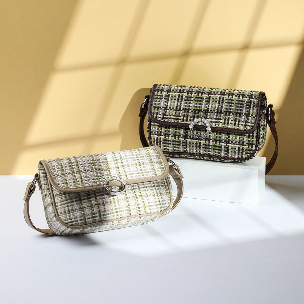 MINISO WOMEN CROSSBODY BAG TAS SELEMPANG WANITA MOTIF TWEED