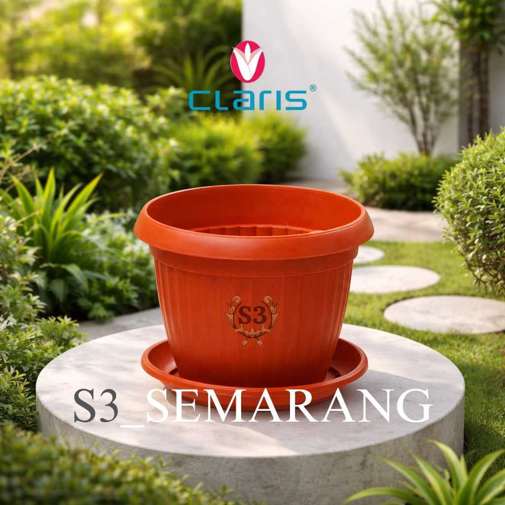Pot Tanaman Bunga Plastik 40cm dengan Tatakan Tebal Tahan Panas Claris Pot Florence 5840 CKT