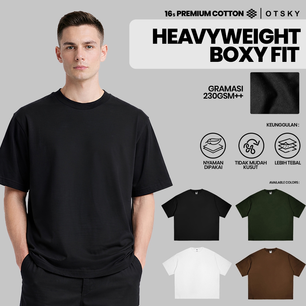 Otsky Kaos Boxy Pria Polos Heavyweight 16s