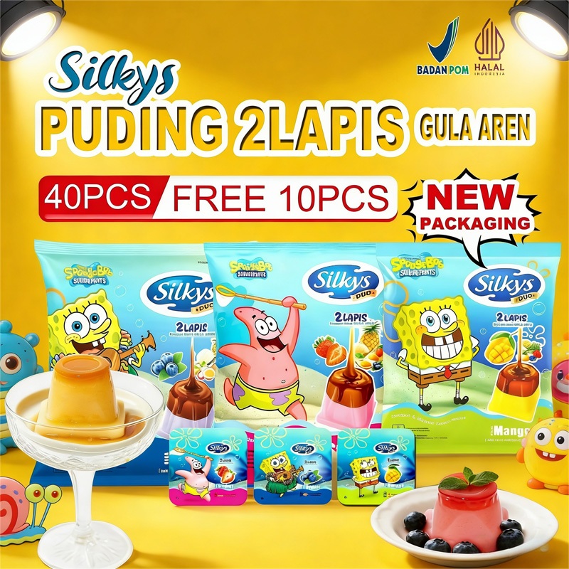 Silkys Jelly Karakter 50 Pcs - Souvenir Ultah Anak Murah - Puding 2 Lapis Rasa Mix Enak