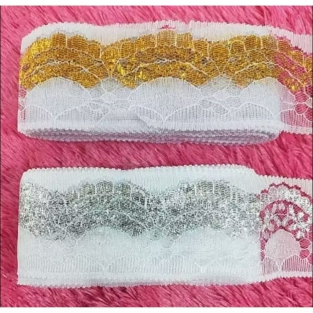 Renda Air Putih Kombi Mas Silver Lebar 4,5cm PER ROLL